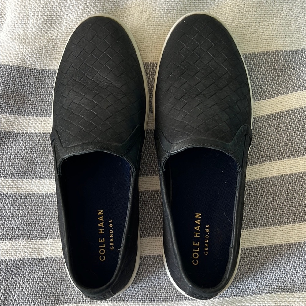 Cole Haan Black Slip-On Flats with Textured Upper